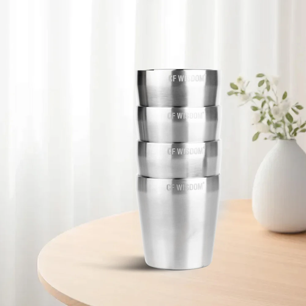 

CF WISDOM 150ML/PCS 4 Pcs Set ,Stainless Steel Coffee Cups, Teacups, Mugs, Double Layer Anti-Scald, Drop Resistant,Coffee Cups