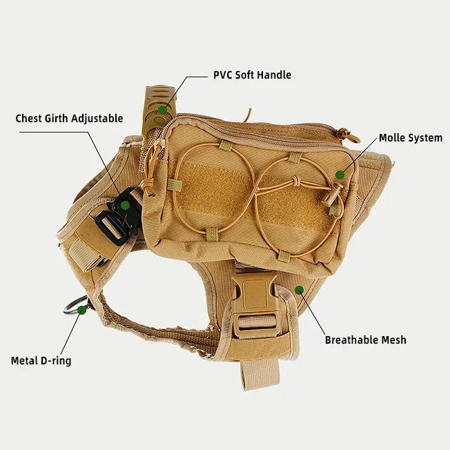 Molle-systeem Tactisch hondenharnas Heavy Duty No Pull Multifunctioneel verstelbaar veiligheidsvestharnas voor grote honden