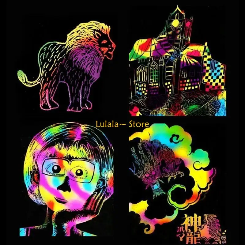 Y4QA บัตรขูดสำหรับเด็กพร้อมการออกแบบน่ารักเพื่อการศึกษาเบื้องต้นพร้อมปากกาไม้ 5 อัน