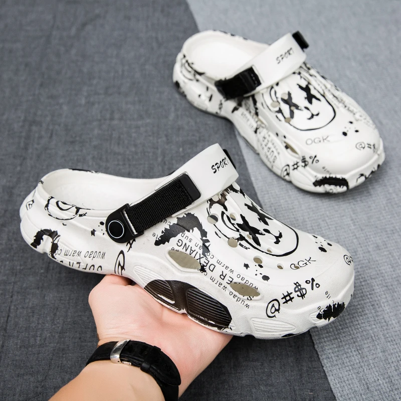 Printed Clogs for Men, Summer Outdoor Wear, Non-Slip Thick-Soled Dual-Purpose Sandals, Men's Beach Toe-Toe Slippers view 6