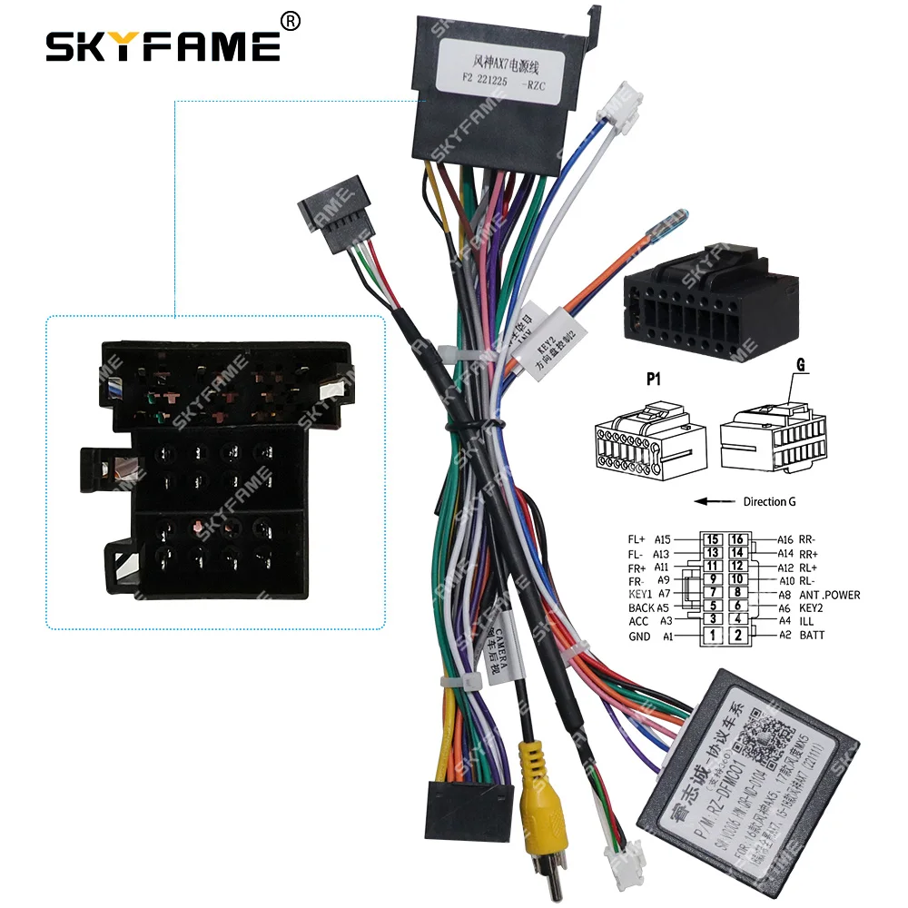 SKYFAME Car 16pin Wiring Harness Adapter Canbus Box Decoder Android Radio Power Cable  For Dongfeng Fengshen AX7