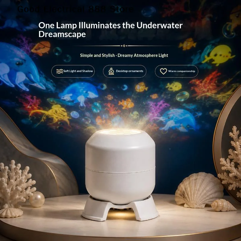 【G】LED Ocean Projector Light 360 Rotating Dynamic Night Light USB Ambient Light Ocean World Bedroom Decoration