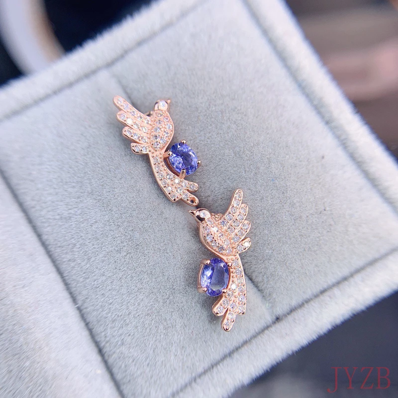 

High-quality natural tanzanite stone earrings 925 sterling silver inlaid women's color treasure jewelry gift crystal clear