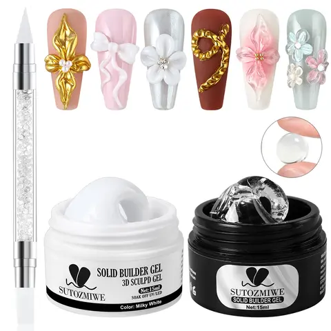 Gel de extensión de uñas sólido transparente/blanco, constructor de Gel UV de construcción rápida, esmalte de uñas en Gel, cepillo para esculpir 3D, Kit de manicura, 15ml