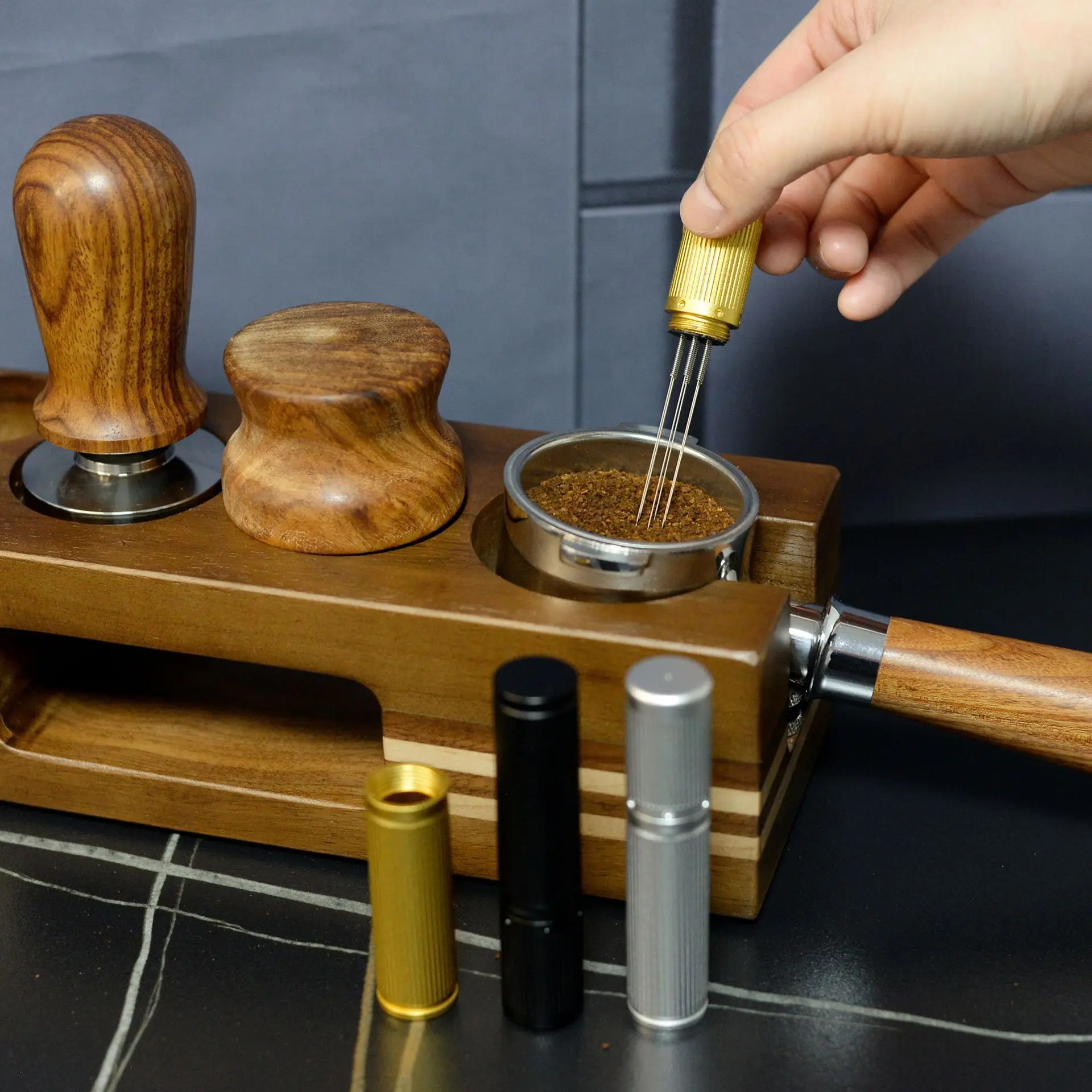 Stainless Steel Coffee Distribution Needle Wooden Base WDT Coffee Stirring Powder Distributor