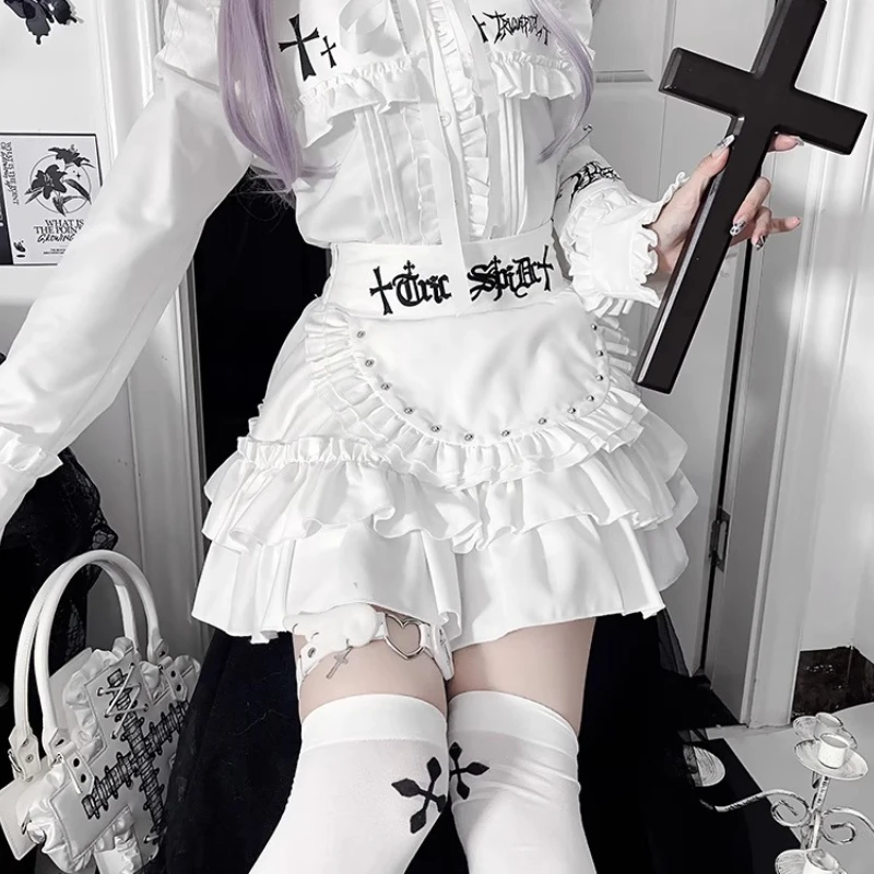 วัฒนธรรมย่อยMineพิมพ์เย็บปักถักร้อยเสื้อแขนยาวชุดกระโปรงฤดูใบไม้ร่วงใหม่ 2025 ญี่ปุ่นGothic HarajukuความงามTop Miniกระโปรง