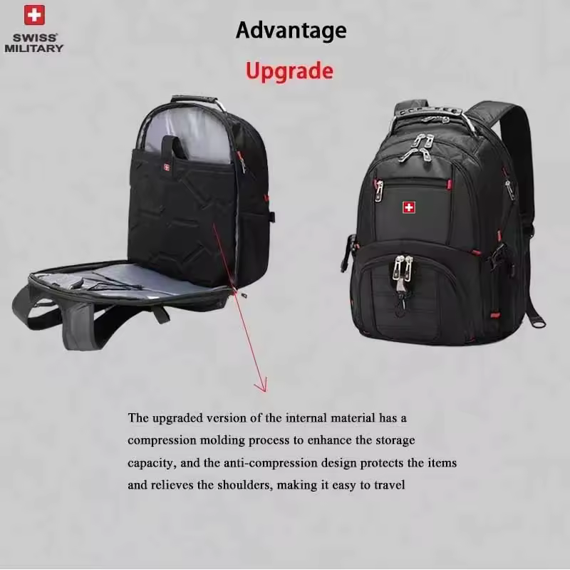 SWISS 17" Laptop Backpack Waterproof USB Charge Port Swiss-style Multifunctional Rucksack Schoolbag Mochila Hiking Travel bag - Image 5