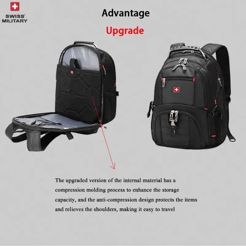 Imagem -05 - Mochila Portátil Swiss-impermeável com Porta de Carga Usb Bolsa Multifuncional para Caminhadas e Viagens 17 Polegadas