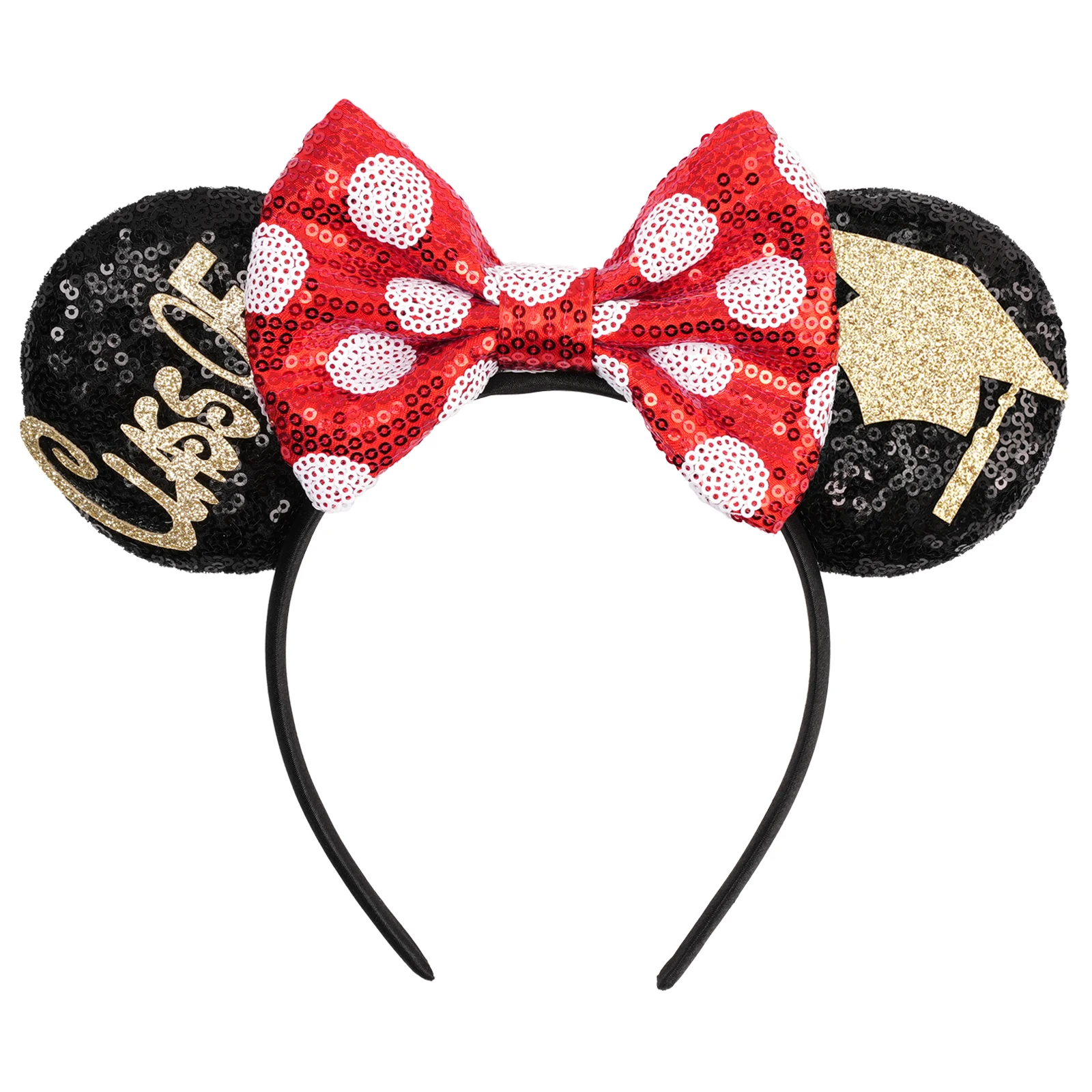 Disney Minnie Mouse Ohren-Stirnband mit roten gepunkteten Pailletten und 5 Zoll großen Schleifenakzenten für Cosplay, DIY-Party, Haarschmuck für Frauen und Mädchen