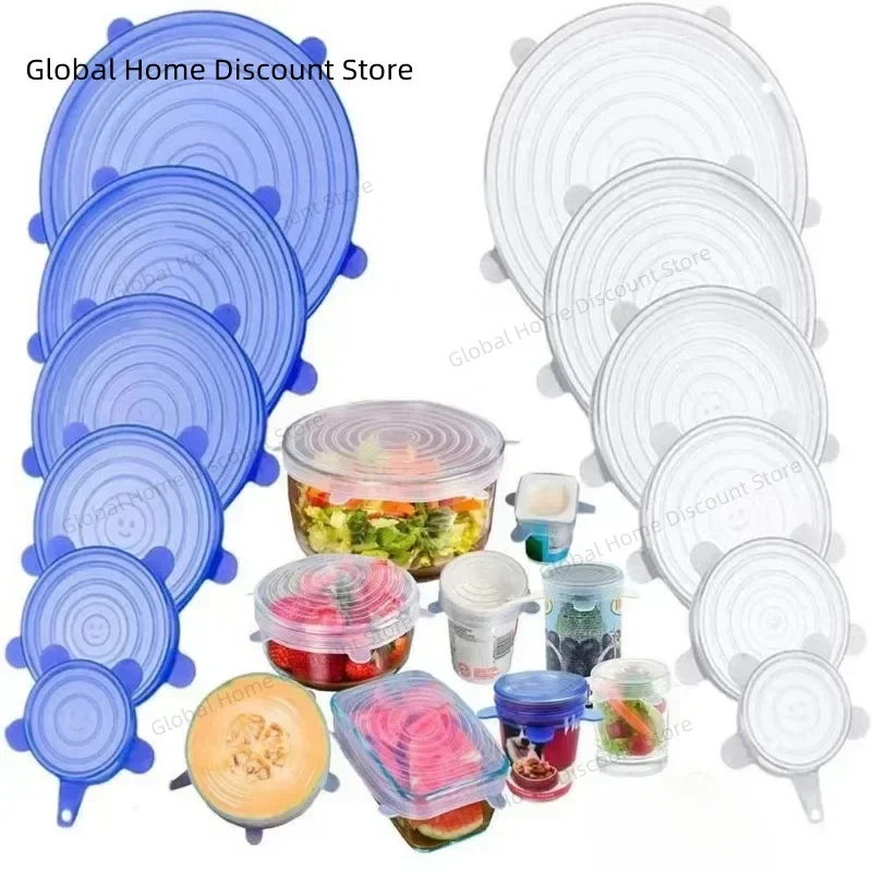 6pcs Stretch Lids For Food Storage, Reusable Stretchable Silicone Bowl Lid, Round Bowl Cover, Food Cover, Kitchen Gadgets