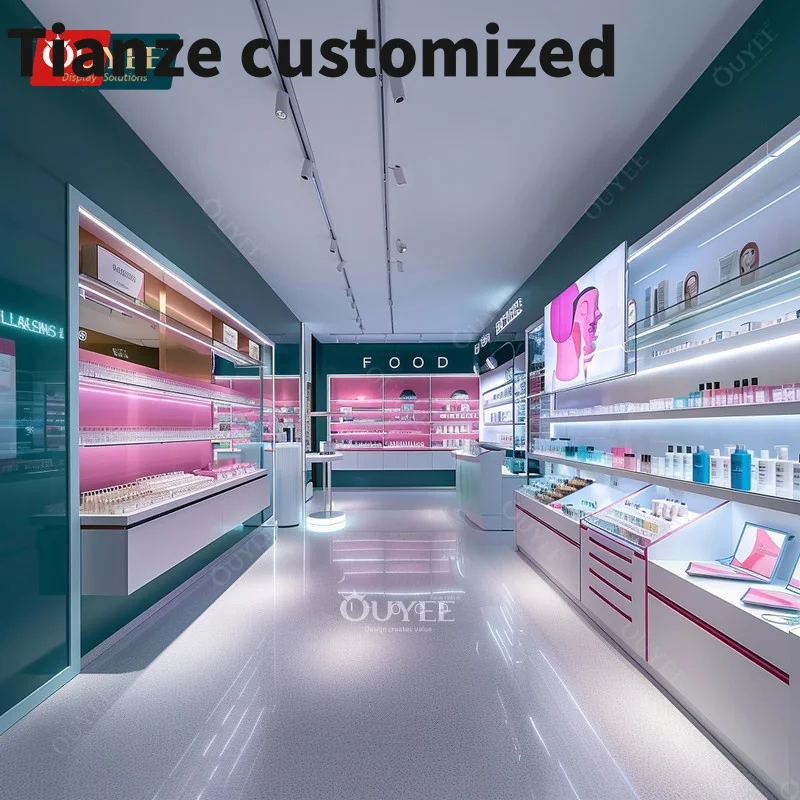 Customized-High End Cosmetic Display Cabinet And Showcase Perfume Wall Display Wig Display Shelf Beautiful Fashion Shop Design