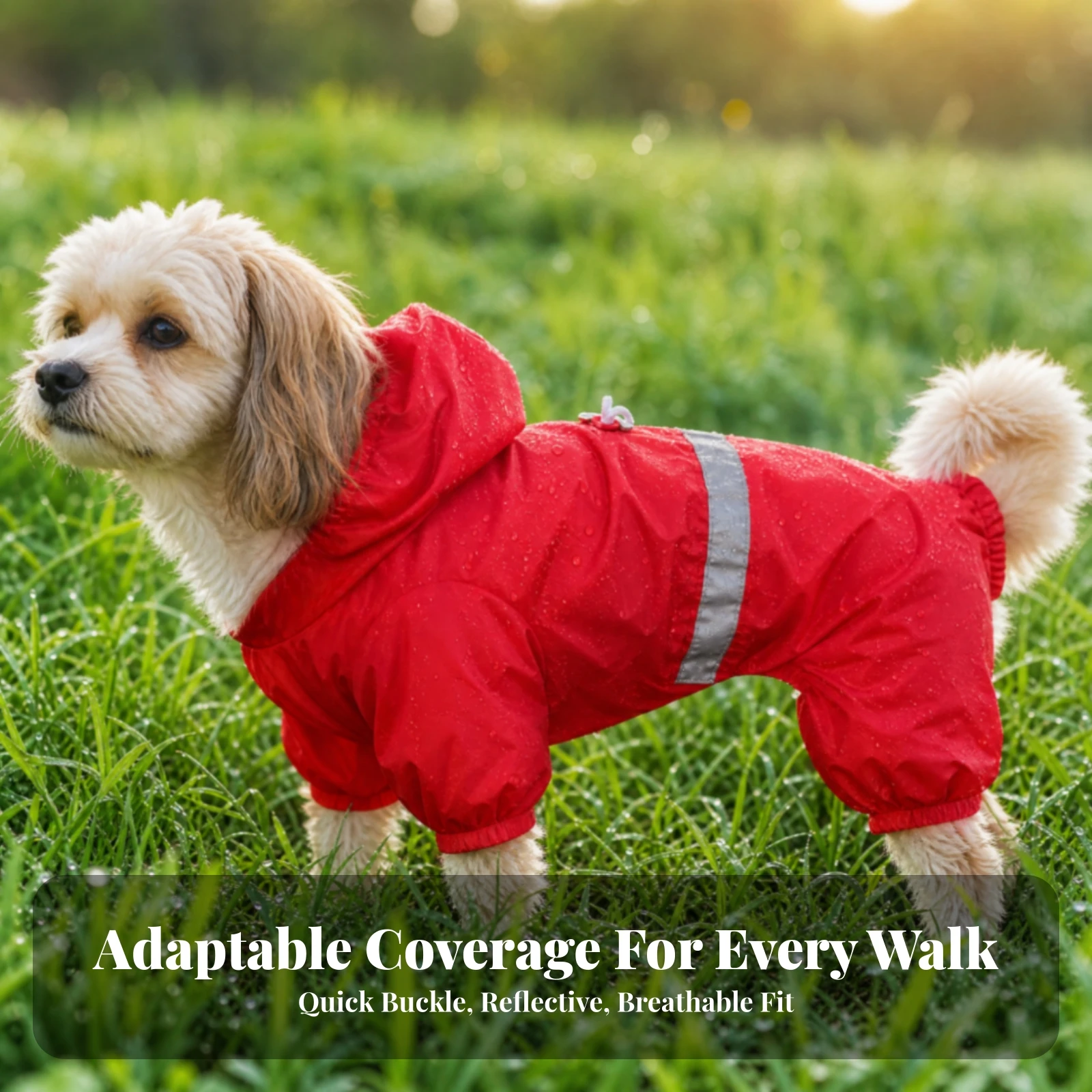 Full-Body Dog Raincoat with Hood Easy to Put on Reflective Dog Raincoat with Leash Loop Pet Clothing Reusable Adjustable Fit