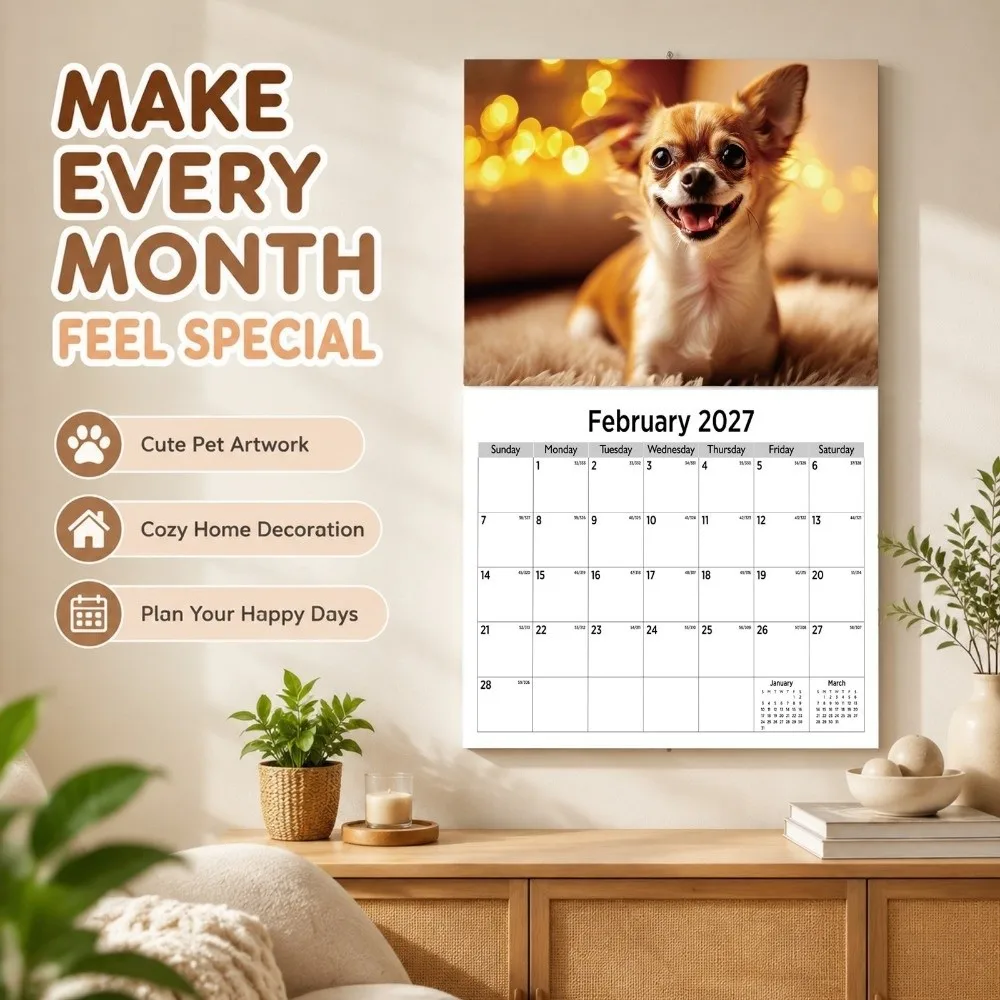 Portable 2027 English Wall Calendar 12-Month Thick Paper Coil Calendar Monthly Planner To Do List Hanging Calendar New Year Gift