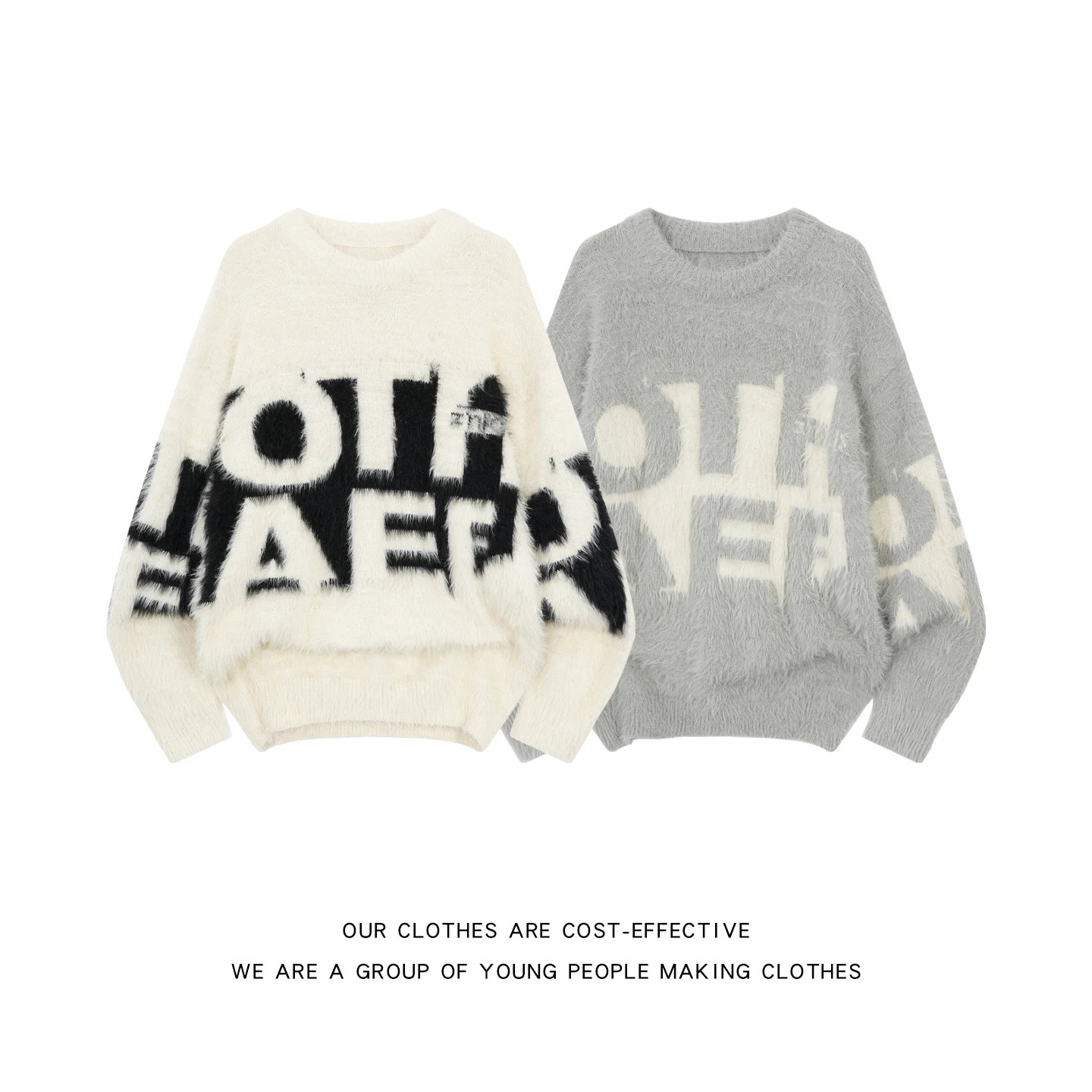 

Мягкий вязаный свитер из искусственного меха с вышивкой букв, теплый, повседневный, для мужчин и женщин, весенний сезон, с длинными рукавами, круглый вырез