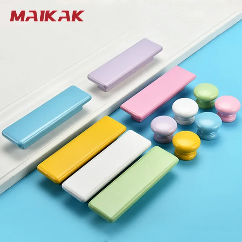 MAIKAK Children's Wood Handles Multicolor Furniture Cabinet Handles Drawer Knobs Pink Bedroom Door Pulls Cartoon Decoration