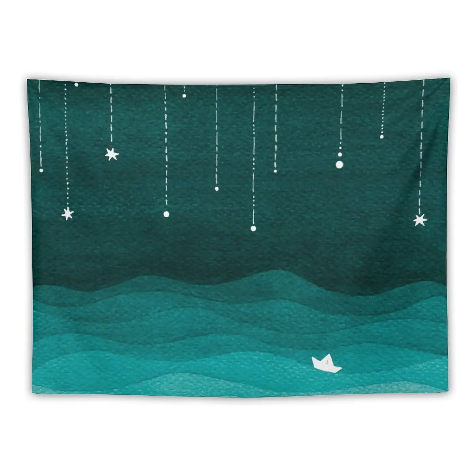 Falling stars, teal Tapestry Korean Room Decor Cute Decor Tapestry