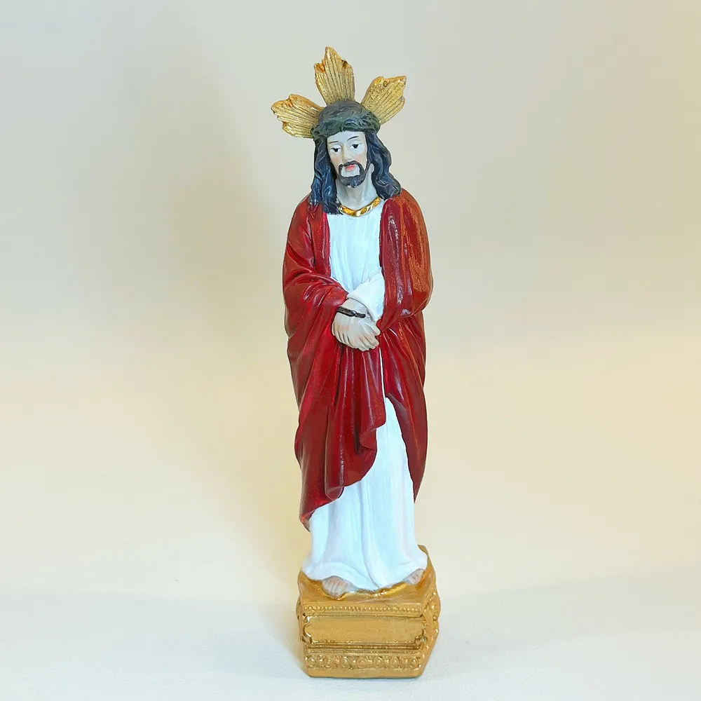 Resin Bound Jesus Christ Statue, Crown of Thorns Religious Figurine, Catholic Christian Home Altar Decoration Gift