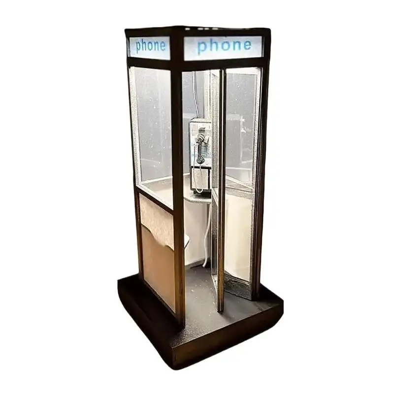 New Retro Vintage Tall Phonebooth Lamp, Classic Telephone Booth Table Lamp With Warm LED Light, Phone Box Decorative Night Light