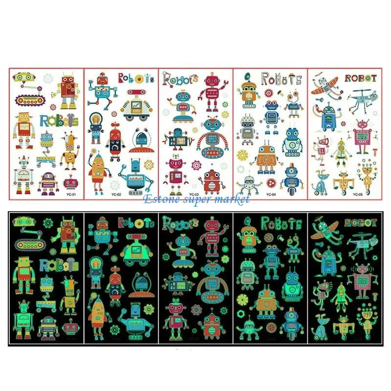 

090B 5 Sheets Lovely Cartoon Luminous Body Stickers Kids Waterproof Temporary Tattoos