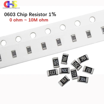 100pcs 0603 מדויקת התנגדות SMD 1% 1/10W 0R ~ 10M 1K 2K 4.7K 10K 100K 1R 10R 100R 150R 220R 330R 1M 10 100 150 220 330 470 ohm
