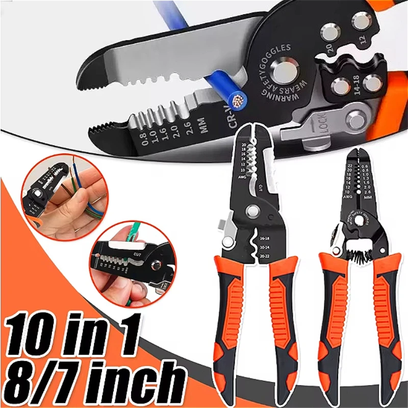 185mm Stripping Crimping Pliers Wire Stripper Multi Functional Ring Crimpper Electrician Peeling Network Cable Stripper Tools