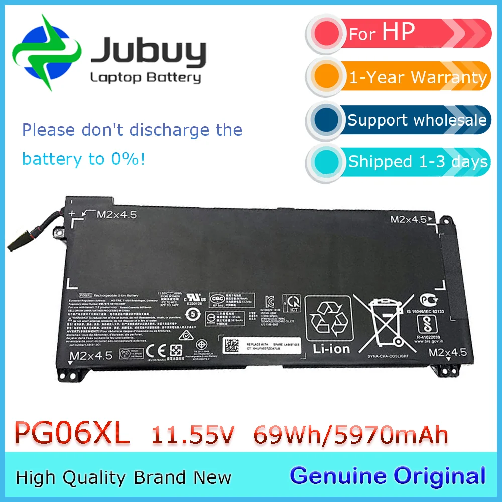 PG06XL 11.55V 69Wh Original Laptop Battery for HP Omen 15-dh0000na HSTNN-DB9F L48431-2C1 L48497-005