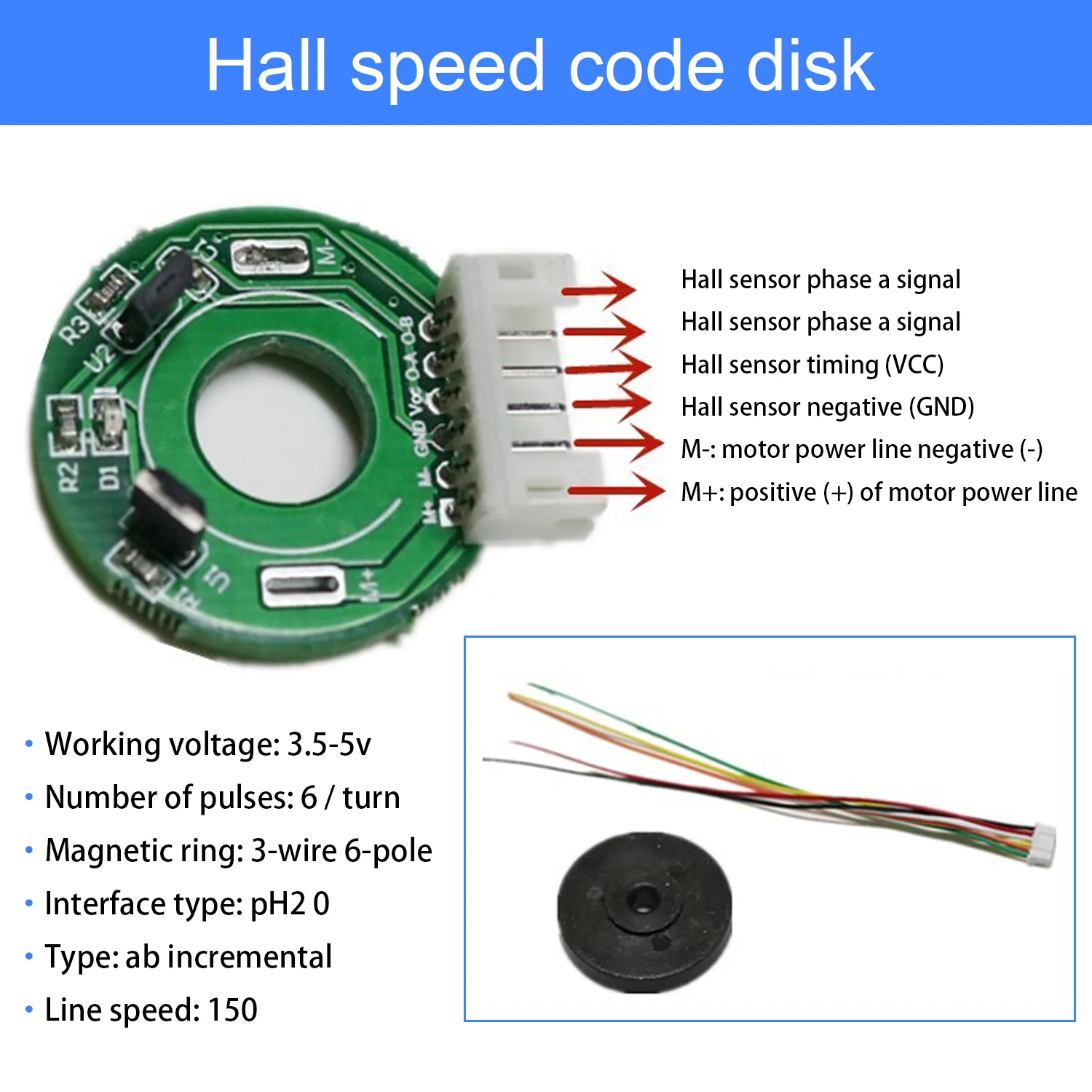 ブラシモーターM3.0,25,DC,9V,150rpm,hallセンサー付き,エンコーダ,高トルク