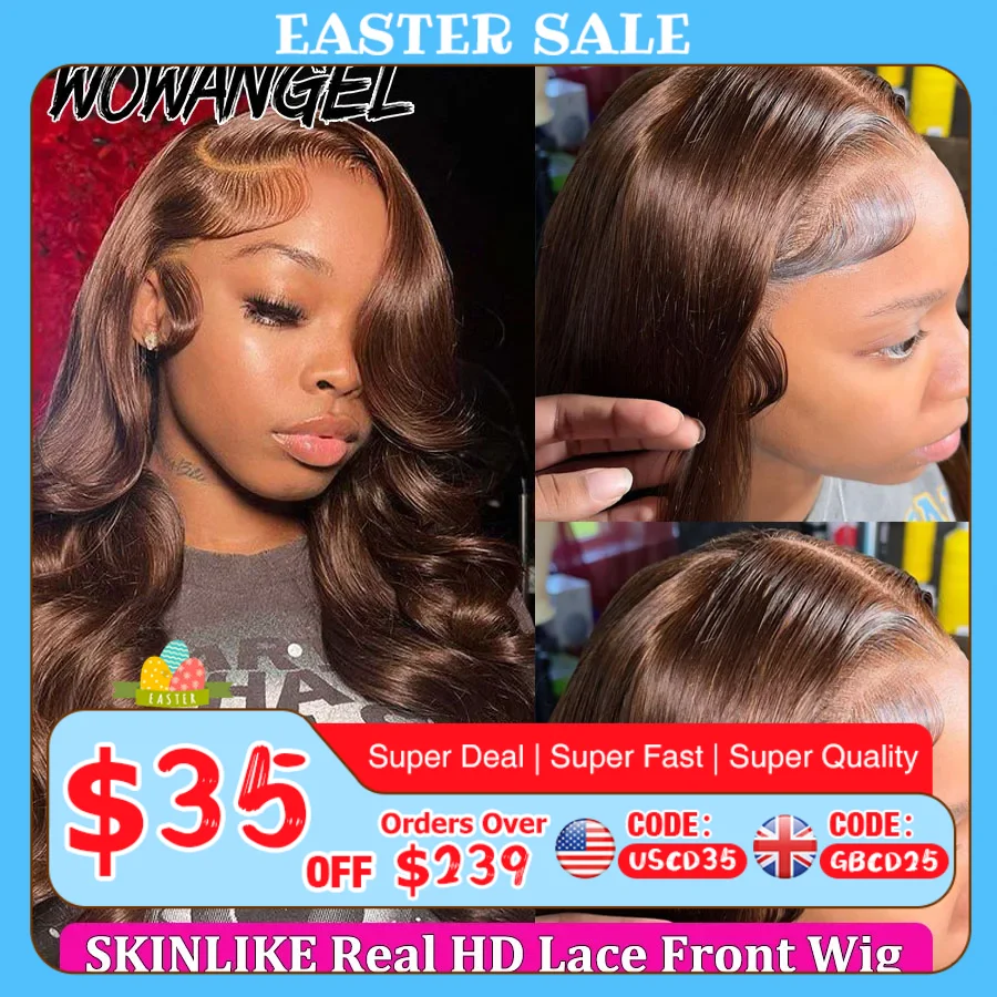 Wow Angel Chocolate Brown Wigs 13x6 HD Lace Front Wigs Melt Skins Body Wave Human Hair Wigs Glueless HD Lace Wigs For Woman