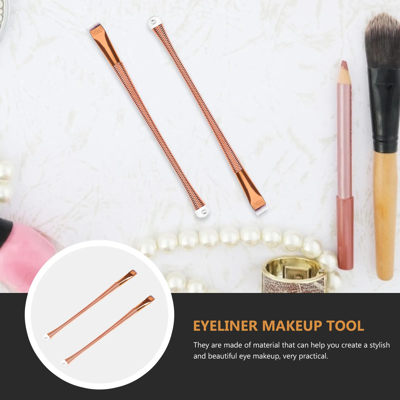 2Pcs Thin Eyeliner Brushes Flat Oblique Dual-Use Eye Makeup Tool Eyebrow Brush Practical Brush Eyeliner Makeup Tool