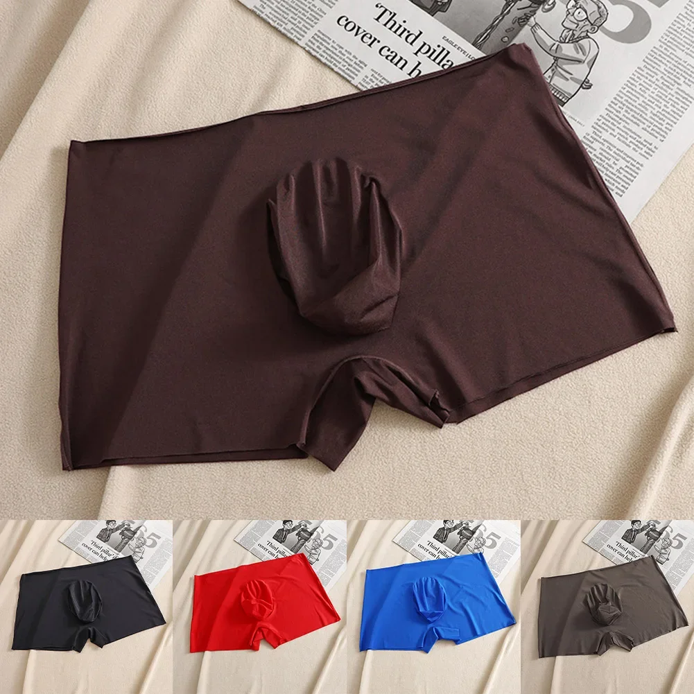 Boxers de seda de gelo sem costura para homens Boxershorts Bulge Pouch, roupa interior elástica, cuecas com seta respirável, cuecas sexy