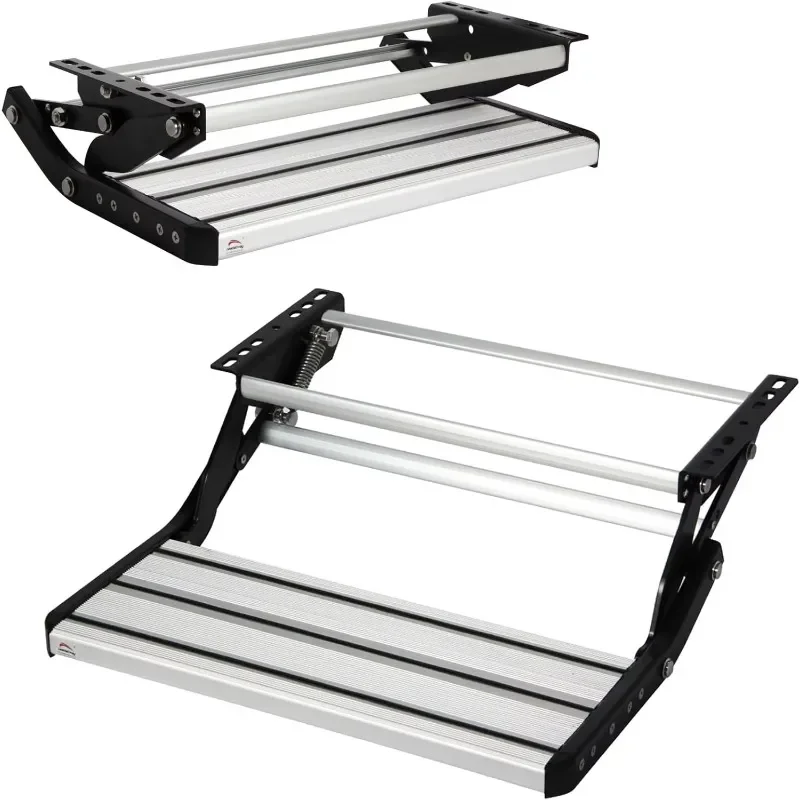 High Strength Carbon Steel RV Steps 21.6 Inch Folding Manual Camper Steps Single Drop Down RV Stool, 440Lbs Capacity