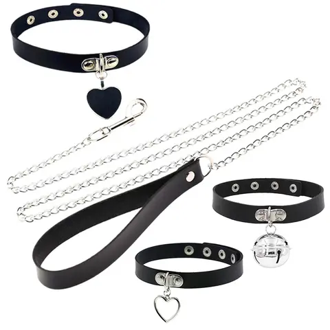 Sexy Leather Heart Necklace Collar Set with Leash for Women BDSM Cosplay Bondage Accessories Couple Role Play Game Props