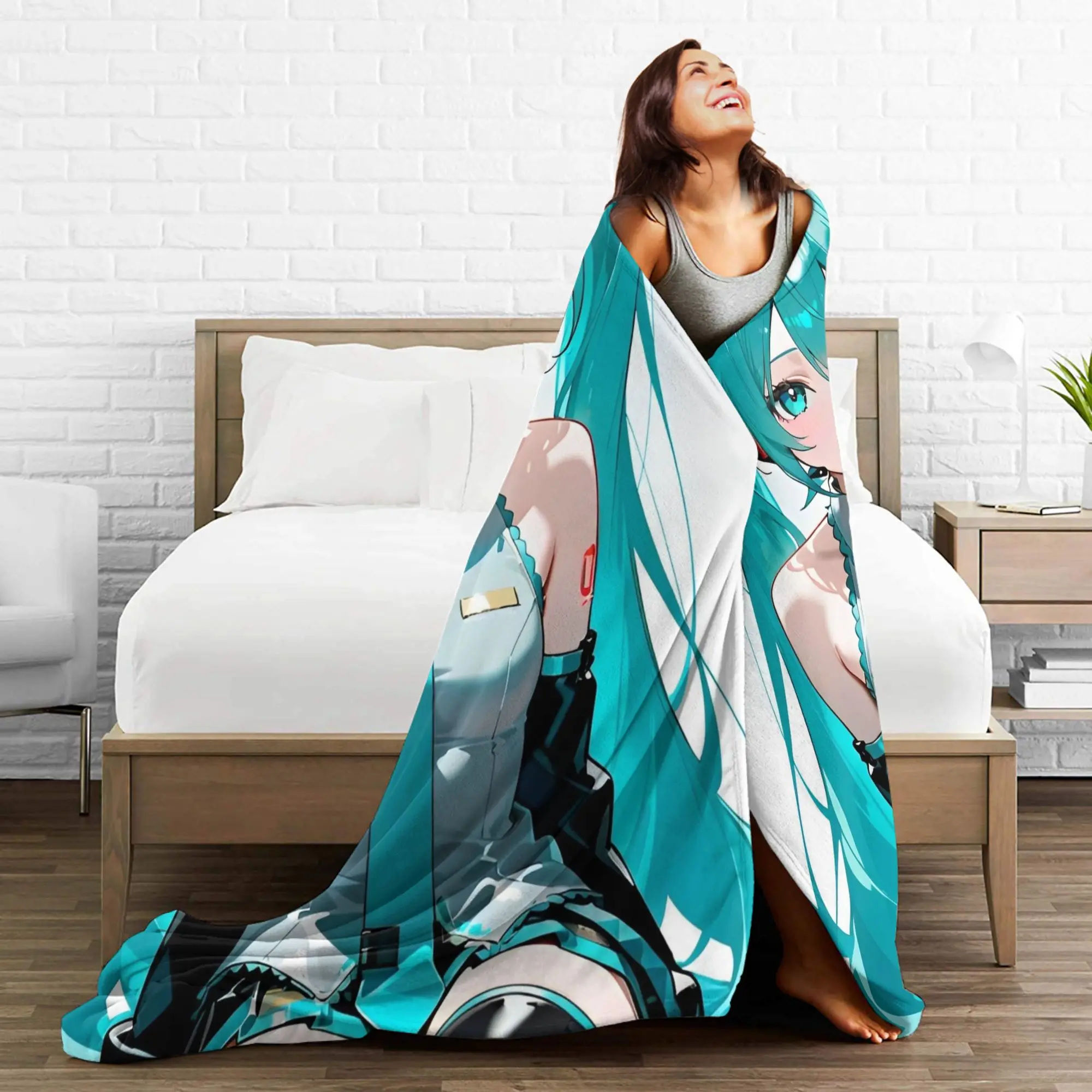 Hatsunes Mikus Vocaloid البطانيات أنيمي نمط الفانيلا الجدة تنفس رمي البطانيات ل كرسي تغطي أريكة الخريف/الشتاء ،