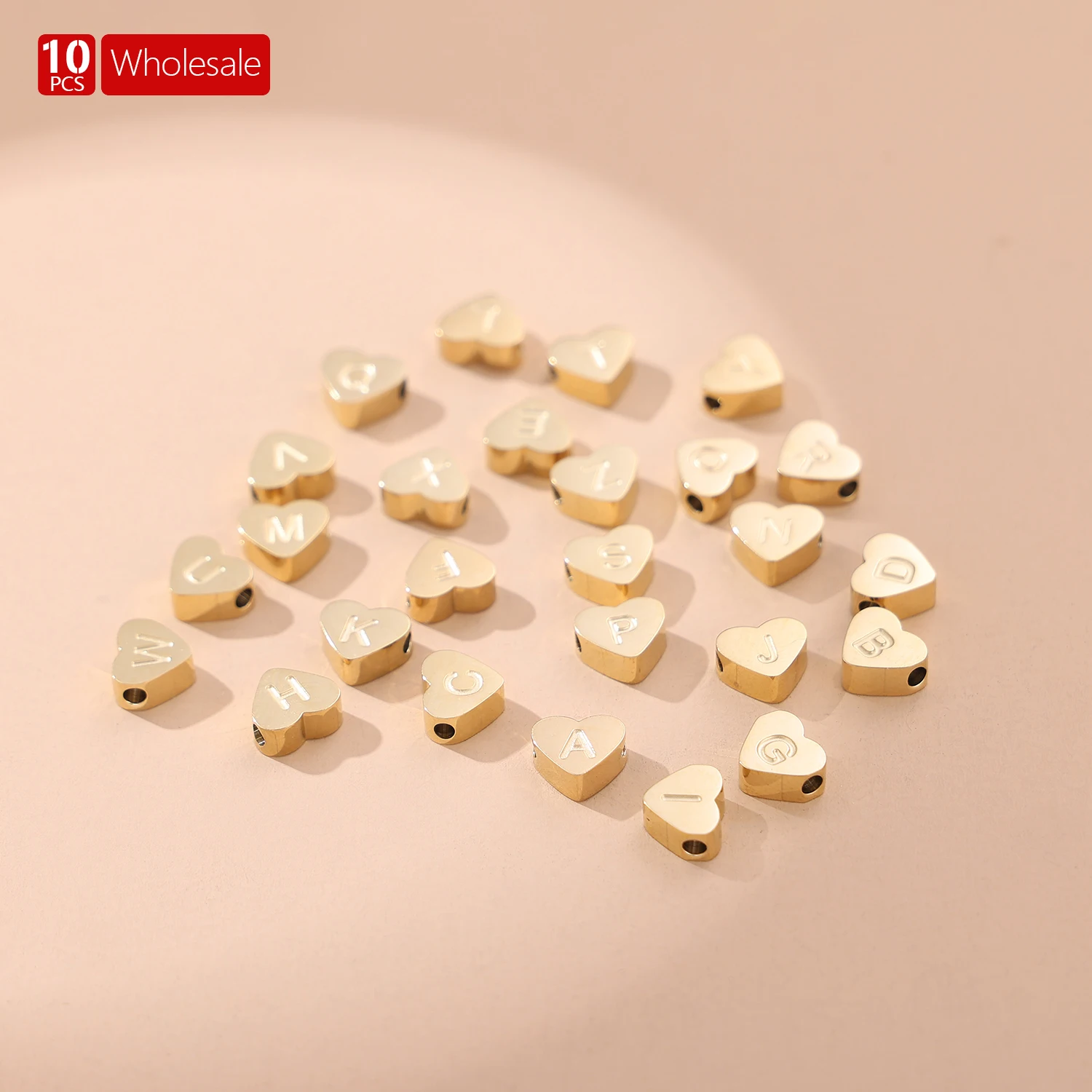 10 PCS Birthstones No Tarnishing Stainless Steel Jewelry Gold Plated 26 Letters Heart Bead Choker Wholesale Necklace For Women