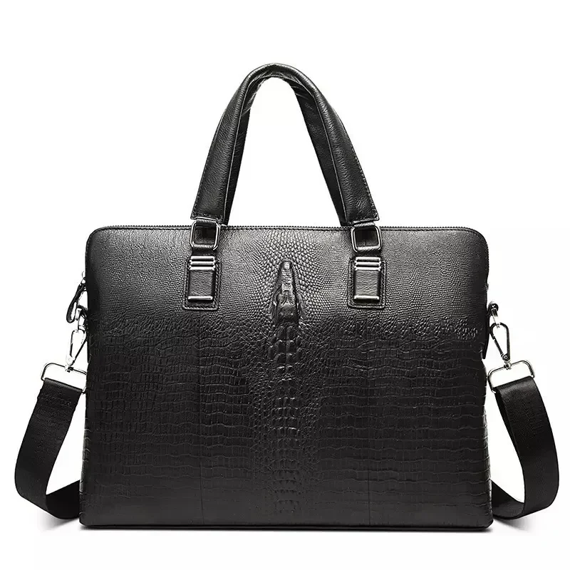 Sac d'affaires en cuir véritable de vache pour hommes, étui à bombes pour hommes, sac de messager en cuir véritable, fourre-tout en alligator, sac d'ordinateur