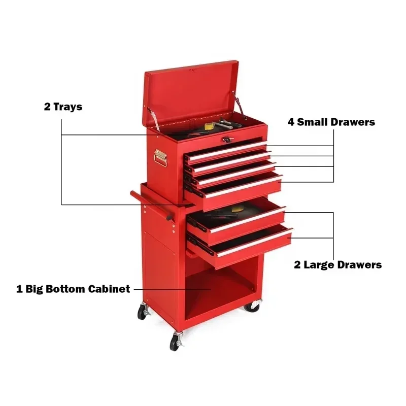 6-Drawer Stainless Steel Tool Chest Box Lockable Garage Trolley for Workshop Storage Cabinet Application