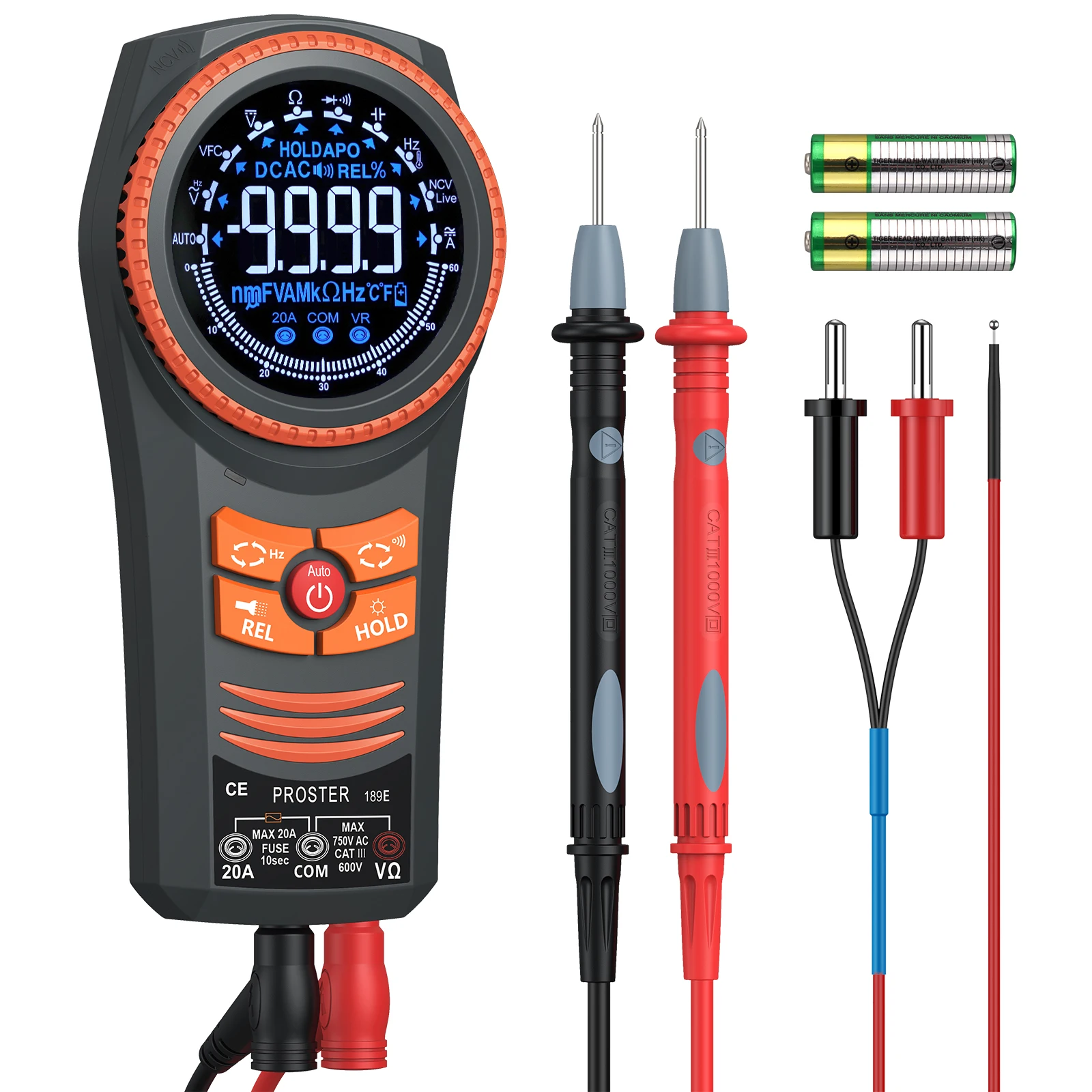 

Proster Digital Multimeter 6000 Count Smart Meter TRMS Color Screen Voltage Current Capacitance Tester NCV Temperature