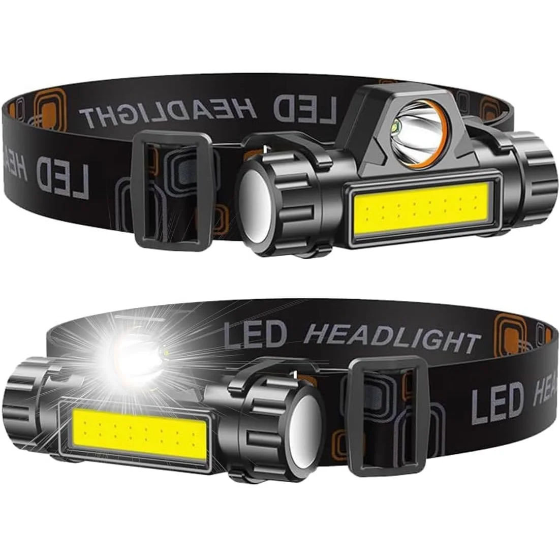 

2 PCS COB Headlamp Super Bright Head Torch 2 Mode Dimmable Flashlight Outdoor Waterproof Emergency Work Lamp For Fishing Running