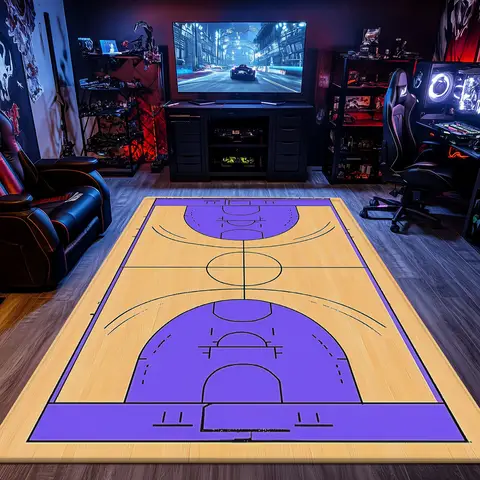 Basketball court design crystal velvet rug sports themed bedroom carpet living room floor mat NBA fan gift game room decor anti