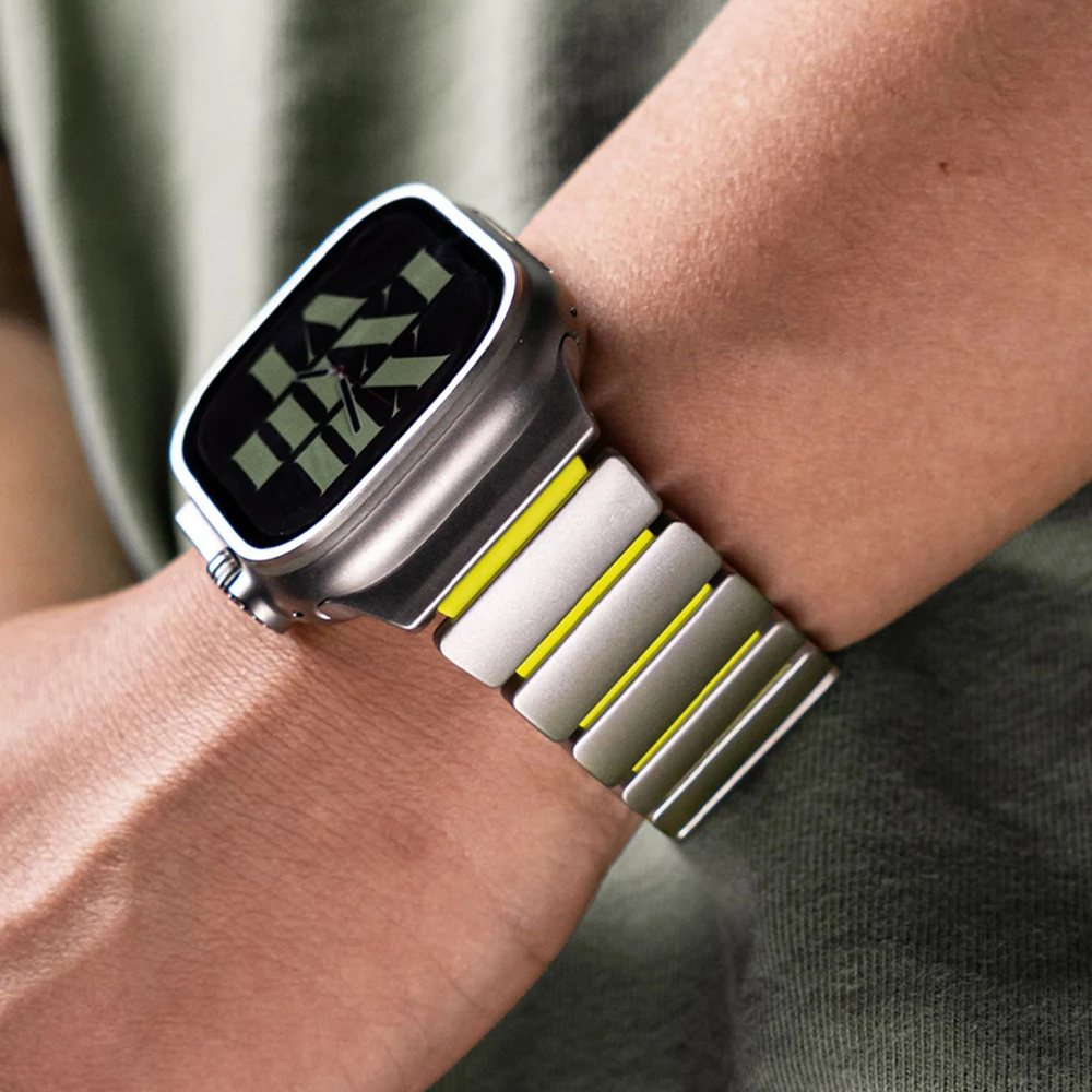 

Rubber Titanium Band for Apple Watch Series 11 10 46mm 9 8 7 6 5 SE 44mm Luxury Strap for Iwatch Ultra 3 49mm Magnetic Watchband