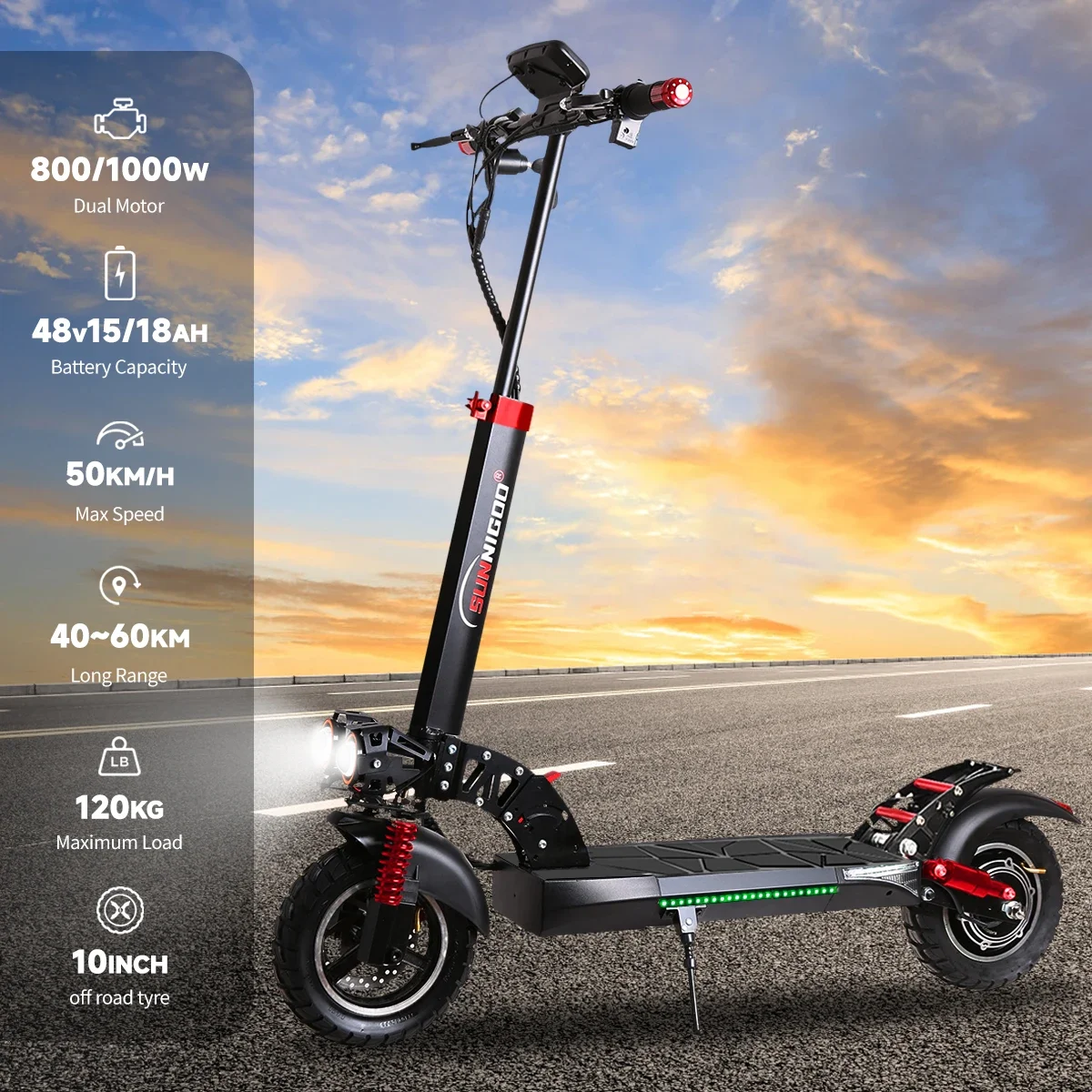 Escooter 800W 48V 15Ah Powerful Electric Scooter Unisex Adult 50 Km/h High Speed