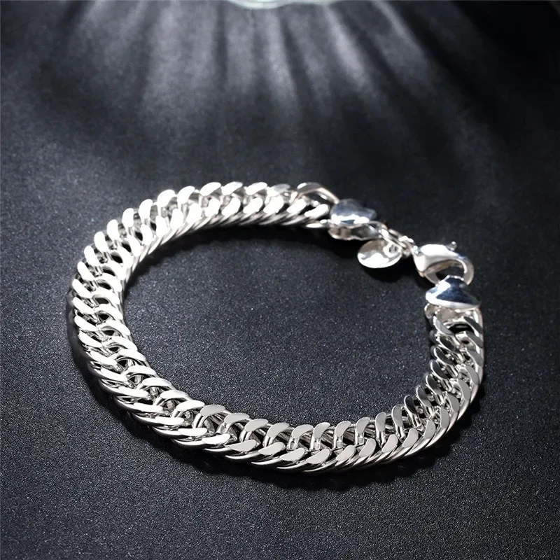 

Hot 925 Sterling Silver Cute Buckle Side Chain Solid Bracelet for Women Men Charm Party Gift Wedding Fashion Jewelry