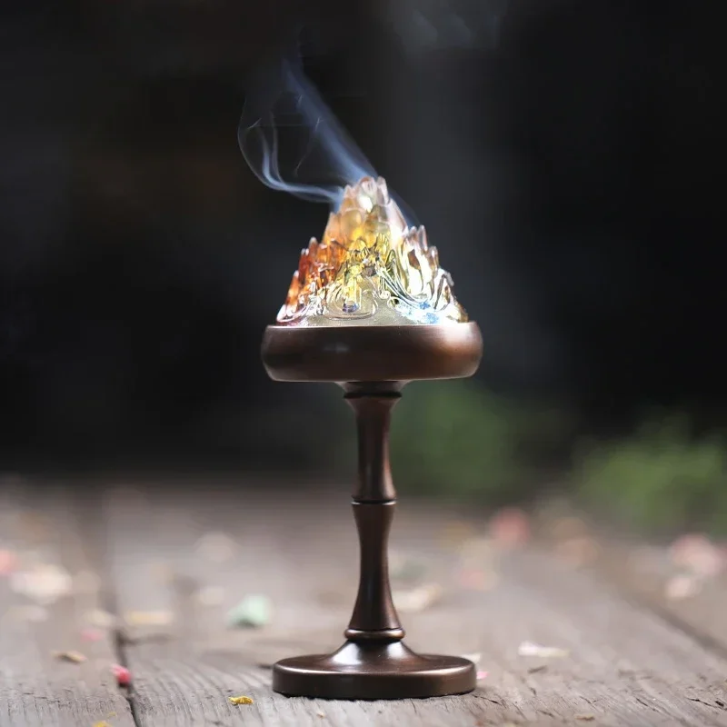 Glass Copper Incense Burner High-Foot Aromatherapy Furnace Home Decor Study Classical Creative Aloes Ornaments Incense Holder