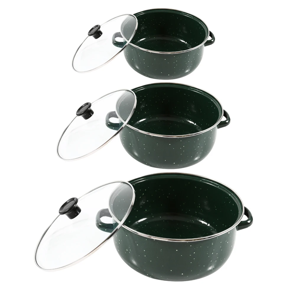 

3 Pcs Mini Soup Pot Three-piece Set Enamel Cook Pots and Pans Boiling Flat Stockpot Casserole Bean