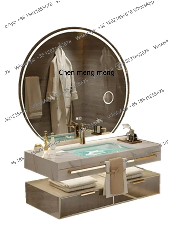 ss cn8350 ss 8350 Light Luxury Solid Wood Stone Plate Seamless Basin Bathroom Cabinet Combination Smart Washbasin Wash Basin Dou