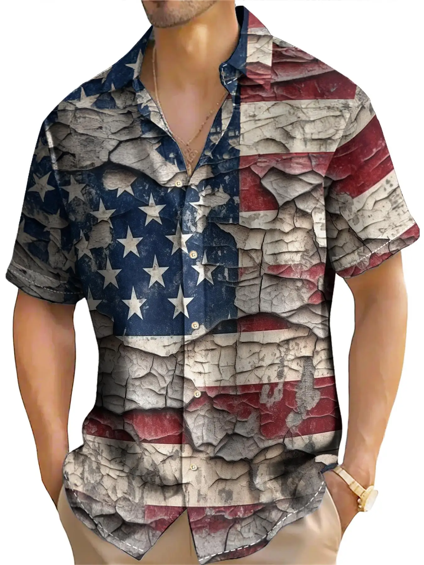 American Shirt Usa Flag Pattern Shirts For Men Independence Day Blouse Summer Casual Short Sleeved Tops Clothes Oversized Shirt