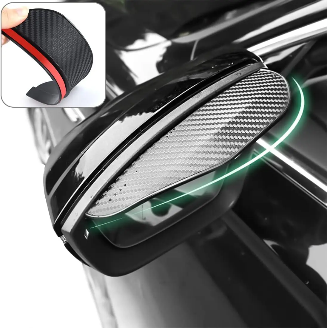 

AOHEWEI 2Pcs Universal Car Rear View Mirrors Side Eyebrow Carbon Fibre Side Mirror Rain Cover Side Mirror Sun Visor for Cars, Tr