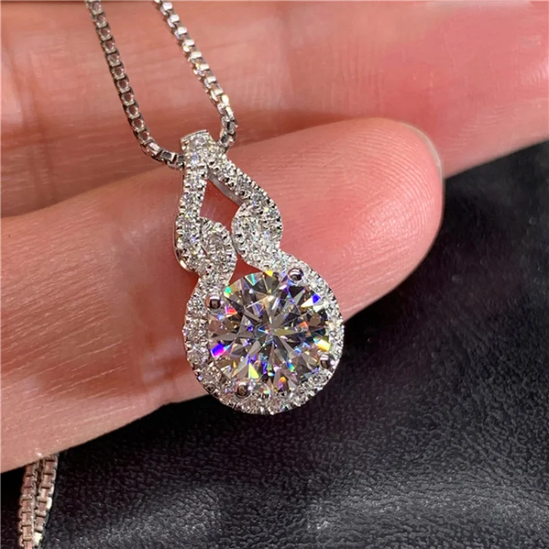 OXTAO D Color Moissanite Infinity Pendant Necklace Women Real 925 Sterling Silver Engagement Luxury Gourd Shape Jewelry