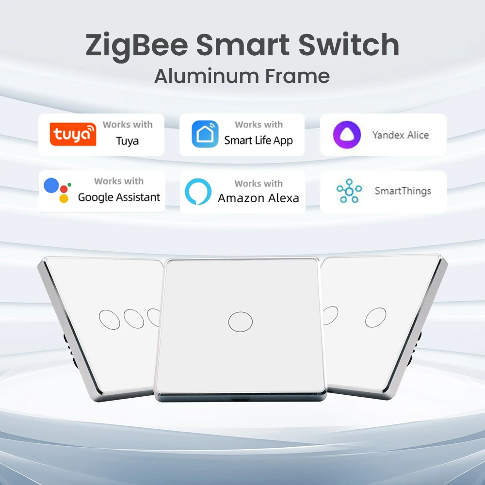 

Умный переключатель Tuya Zigbee, серебристый алюминиевый каркас, 1 способ, требуется нейтральный провод европейского стандарта, сенсорный переключатель света Alexa Google Home Alice Smart