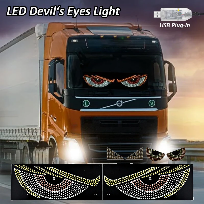 Devil‘s Eyes Vehicle Signal Lights LED Eyes Light USB Plug-in Matrix Panel Warning Strobe Lamp Auto Windshield Accessories Decor
